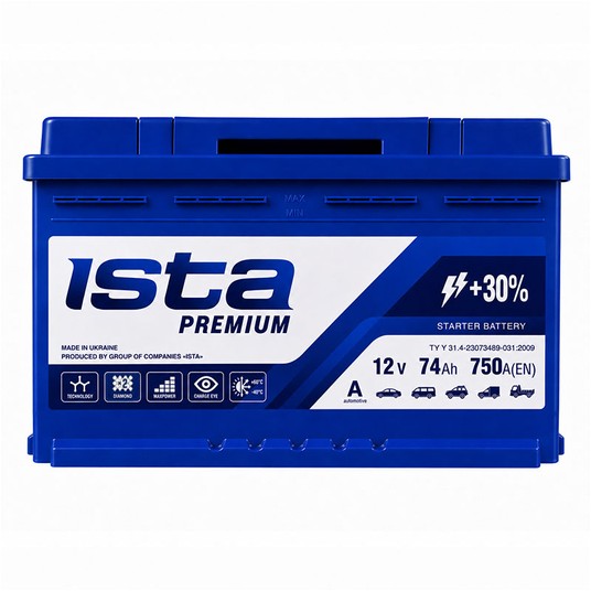 AKUMULATOR ISTA PREMIUM 12V 74Ah 6СТ-74 A2H R+ -zdjęcie numer 1