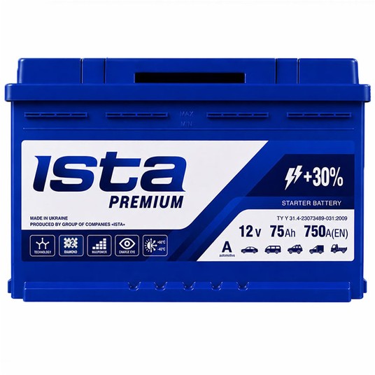 AKUMULATOR ISTA PREMIUM 12V 75Ah 6СТ-75 A2 R+ -zdjęcie numer 1