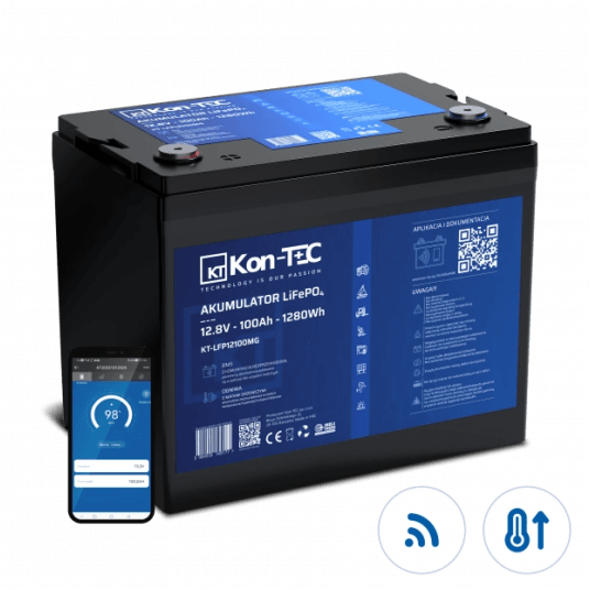 Akumulator KON-TEC LiFePO4 12V 100Ah Li-ion Komunikacja Bluetooth