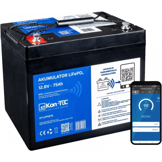 Akumulator KON-TEC LiFePO4 12V 75Ah Li-ion Komunikacja Bluetooth